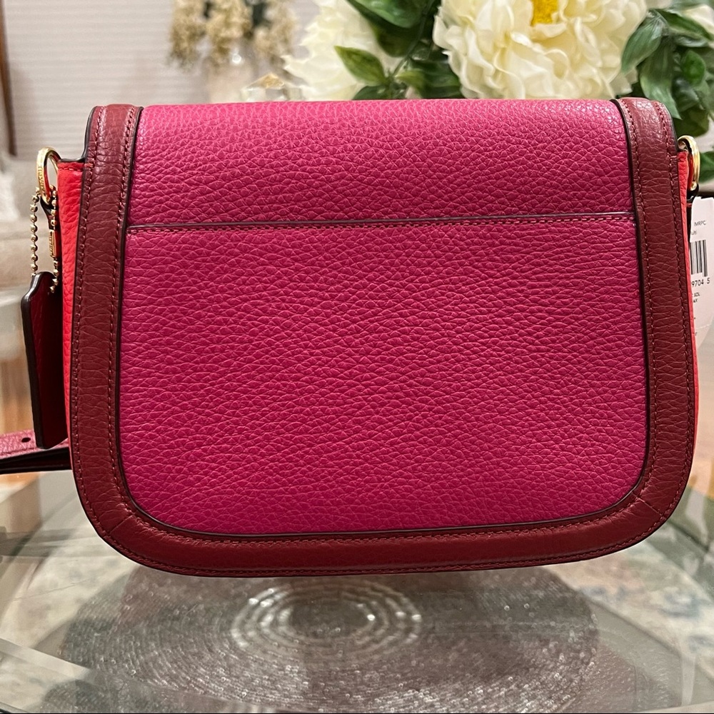 Coach Saddle In Colorblock With Horse And Carriage Crossbody Bag Violet Multi - Picture 10 of 11